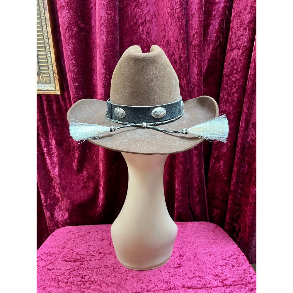 Vintage Brown Wool Cowboy Hat with Silver Conchos Western Style - Stetson Junior - Picture 6 of 13